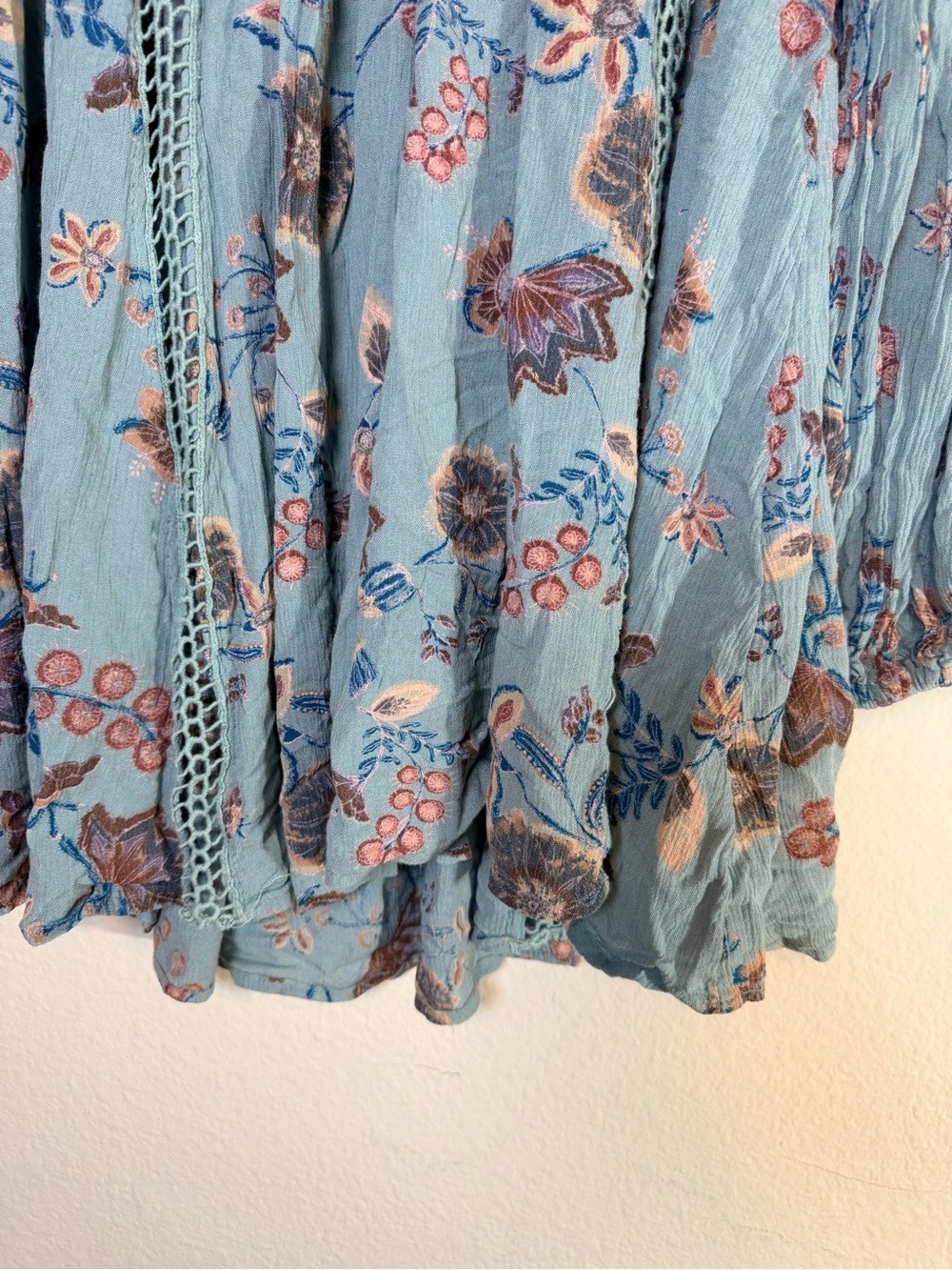 Free People Floral Crochet Lace Mini Dress Tunic Blue Boho S - Picture 5 of 10